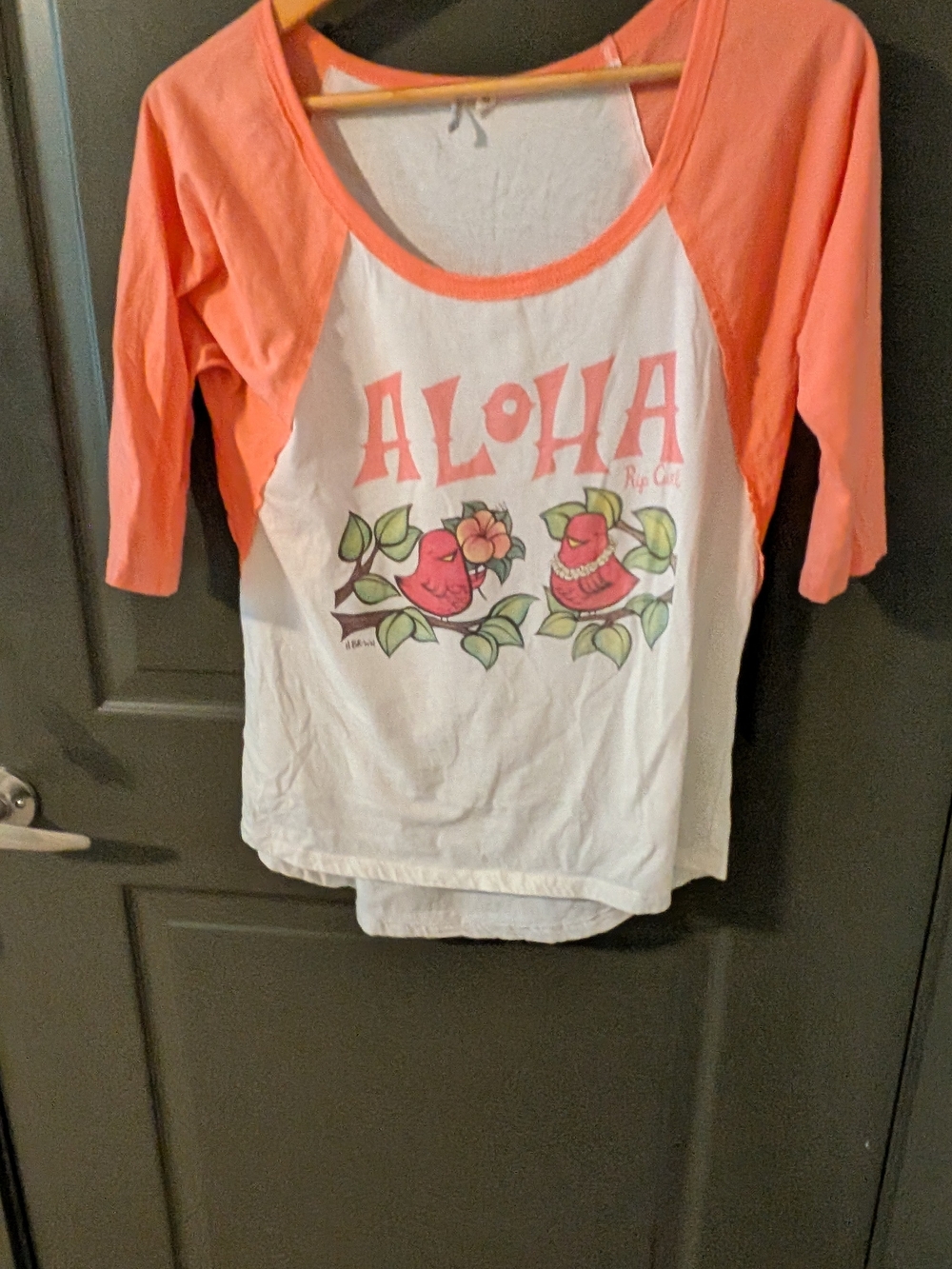 Rip Curl Orange and White Aloha Raglan Tee